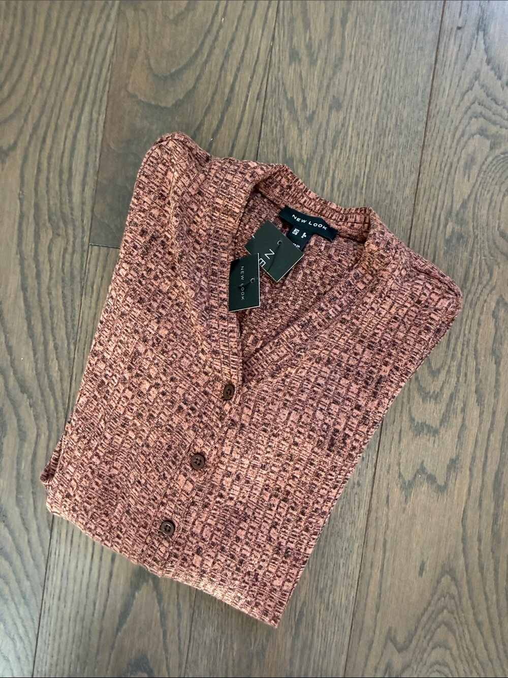 New Look Rust-Tone Ribbed Button Cardigan - Picture 5 of 5